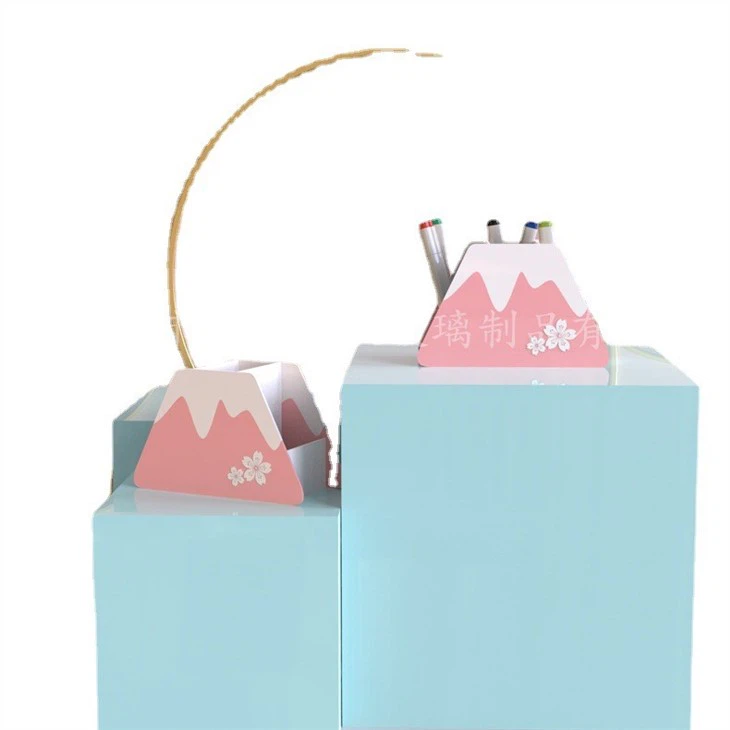 Cherry Blossom Printed Clear Pencil Organizer Desk Acrylic Pen Holder