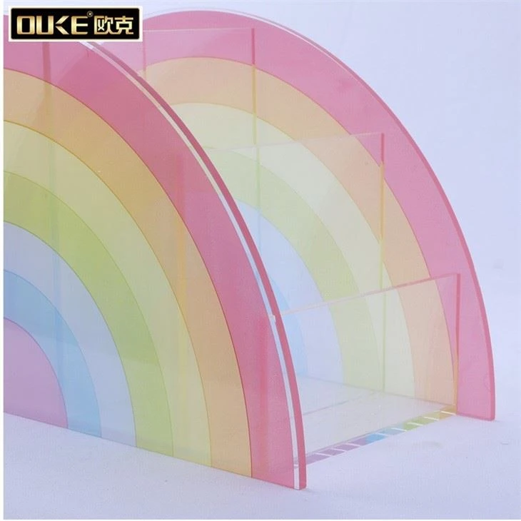 Custom Cute Raibow Acrylic Pen Holder Acrylic Makeup Brushes Holder Box